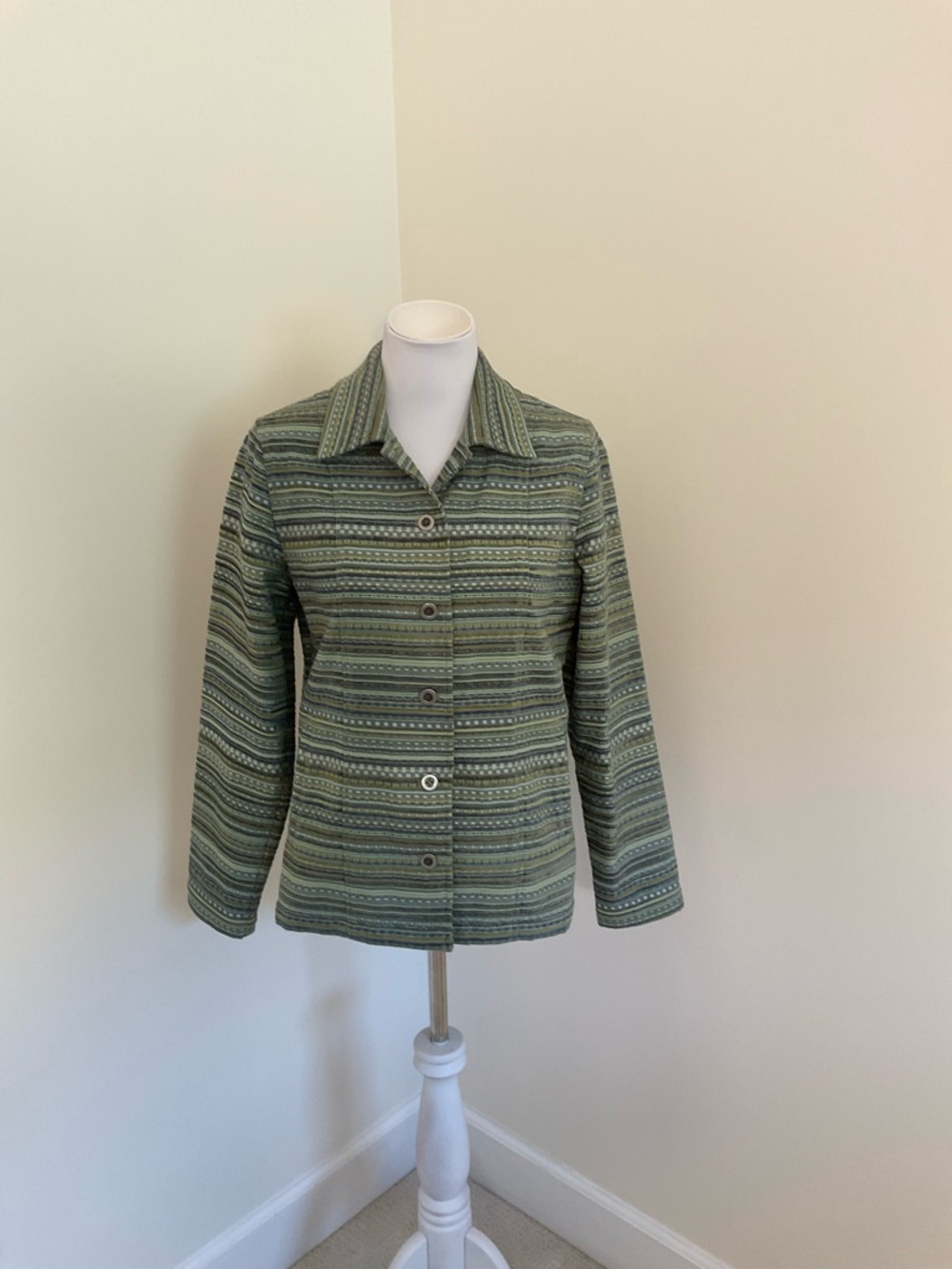 Appleseed's Green Textured Tweed Striped Blazer Jacket